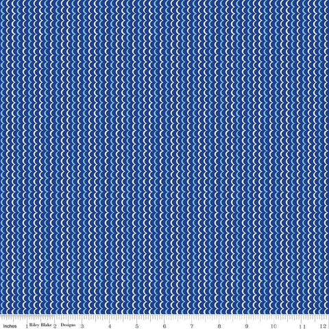 Image of Awakening Scallops Blue quilting cotton fabric by Cherry Guidry for Riley Blake Designs. Features stripes on a blue background. Cute Little Fabric Shop.