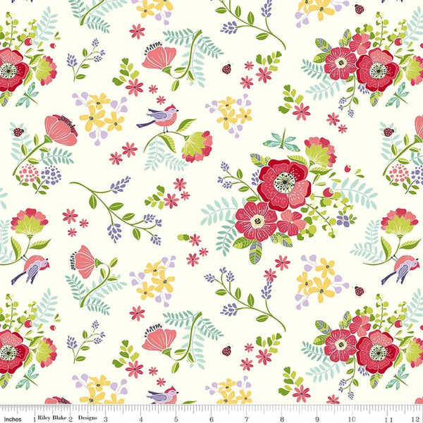 Image of Awakening Spring Palette Cream quilting cotton fabric by Cherry Guidry for Riley Blake Designs. Features flowers on a cream background. Cute Little Fabric Shop.