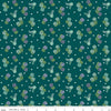 Image of Awakening Blossoms Teal quilting cotton fabric by Cherry Guidry for Riley Blake Designs. Features flowers on a blue background. Cute Little Fabric Shop.