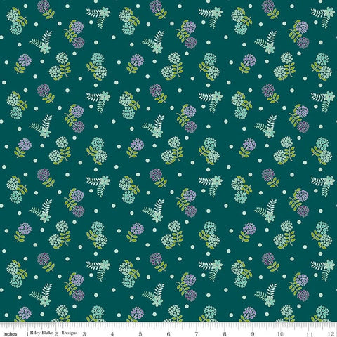 Image of Awakening Blossoms Teal quilting cotton fabric by Cherry Guidry for Riley Blake Designs. Features flowers on a blue background. Cute Little Fabric Shop.