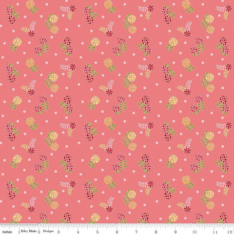 Image of Awakening Blossoms Coral quilting cotton fabric by Cherry Guidry for Riley Blake Designs. Features flowers on a pink background. Cute Little Fabric Shop.