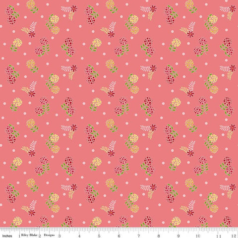 Image of Awakening Blossoms Coral quilting cotton fabric by Cherry Guidry for Riley Blake Designs. Features flowers on a pink background. Cute Little Fabric Shop.