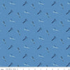 Image of Blue Blooms and Threads Scissors Blue quilting cotton fabric by Christopher Thompson for Riley Blake Designs. Features scissors on a blue background. Cute Little Fabric Shop.