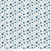 Image of Blue Blooms and Threads Floral White quilting cotton fabric by Christopher Thompson for Riley Blake Designs. Features flowers on a white background. Cute Little Fabric Shop.