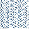 Image of Blue Blooms and Threads Floral White quilting cotton fabric by Christopher Thompson for Riley Blake Designs. Features flowers on a white background. Cute Little Fabric Shop.