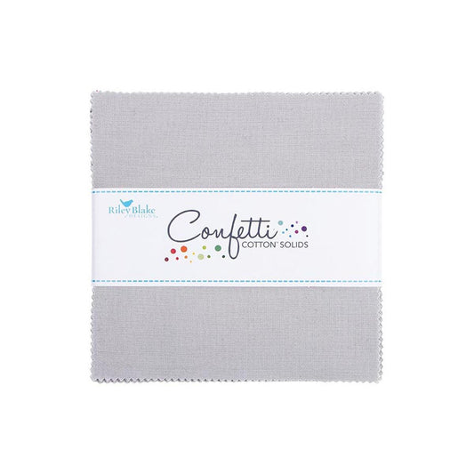 DEAL Confetti Cottons Silver 5" Stacker Bundle 5-120-SILVER-42 - Riley Blake - 42-piece Precut - Quilting Cotton