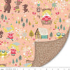 Image of Double Lush Velvet Goldilocks polyester by Jill Howarth for Riley Blake Designs. Features fairy tale on a pink background. Cute Little Fabric Shop.