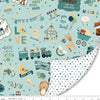 Image of Double Lush Velvet Baby Boy polyester by Lori Holt for Riley Blake Designs. Features baby toys on a blue background. Cute Little Fabric Shop.