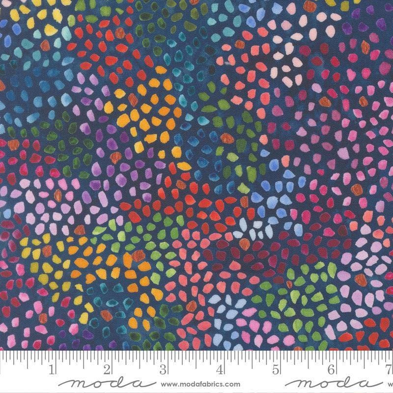 Image of Soulstice Treasure Navy quilting cotton fabric by Create Joy Project for Moda Fabrics. Features abstract watercolors on a blue background. Cute Little Fabric Shop.