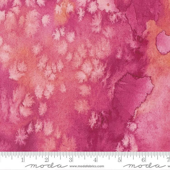 Image of Flow Basics Rose quilting cotton fabric by Create Joy Project for Moda Fabrics. Features abstract watercolor on a pink background. Cute Little Fabric Shop.