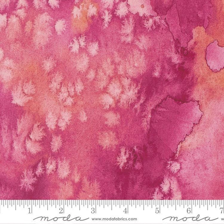 Image of Flow Basics Rose quilting cotton fabric by Create Joy Project for Moda Fabrics. Features abstract watercolor on a pink background. Cute Little Fabric Shop.