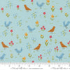 Image of Animal Park Fun Birds Water quilting cotton fabric by Stacy Iest Hsu for Moda Fabrics. Features animals on a blue background. Cute Little Fabric Shop.