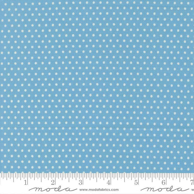 Image of Animal Park Fun Dots Bluebirds quilting cotton fabric by Stacy Iest Hsu for Moda Fabrics. Features dots on a blue background. Cute Little Fabric Shop.