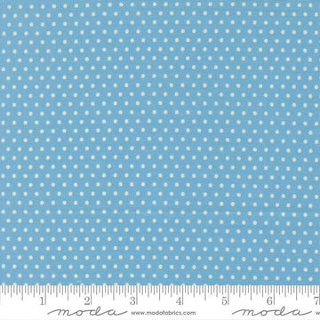 Image of Animal Park Fun Dots Bluebirds quilting cotton fabric by Stacy Iest Hsu for Moda Fabrics. Features dots on a blue background. Cute Little Fabric Shop.