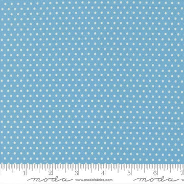 Image of Animal Park Fun Dots Bluebirds quilting cotton fabric by Stacy Iest Hsu for Moda Fabrics. Features dots on a blue background. Cute Little Fabric Shop.