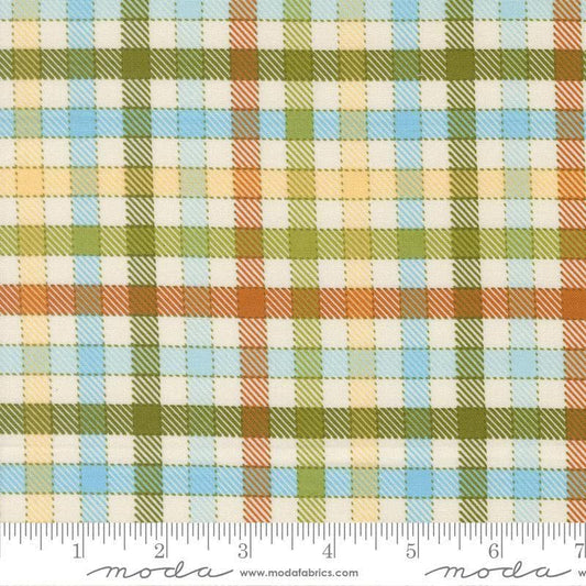 Image of Animal Park Fun Checks Iguana quilting cotton fabric by Stacy Iest Hsu for Moda Fabrics. Features animals on a cream background. Cute Little Fabric Shop.
