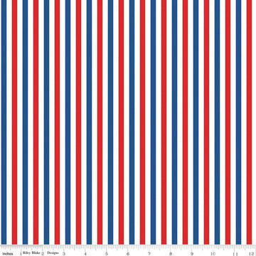 Image of Firecracker Stripes Multi quilting cotton fabric by My Mind's Eye for Riley Blake Designs. Features stripes on a white background. Cute Little Fabric Shop.