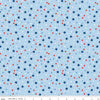 Image of Firecracker Stars Frost quilting cotton fabric by My Mind's Eye for Riley Blake Designs. Features stars on a blue background. Cute Little Fabric Shop.