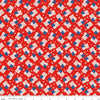 Image of Firecracker Flags Red Hen quilting cotton fabric by My Mind's Eye for Riley Blake Designs. Features flags on a red background. Cute Little Fabric Shop.