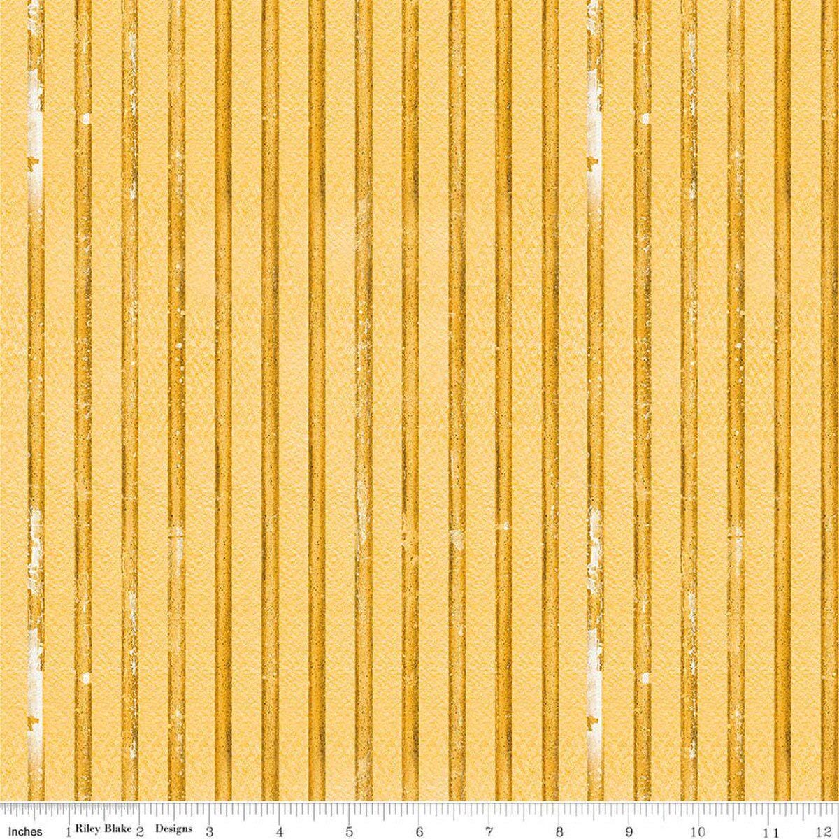 Image of Sew America Faded Stripes Yellow quilting cotton fabric by J. Wecker Frisch for Riley Blake Designs. Features vintage American stripes on a yellow background. Cute Little Fabric Shop.