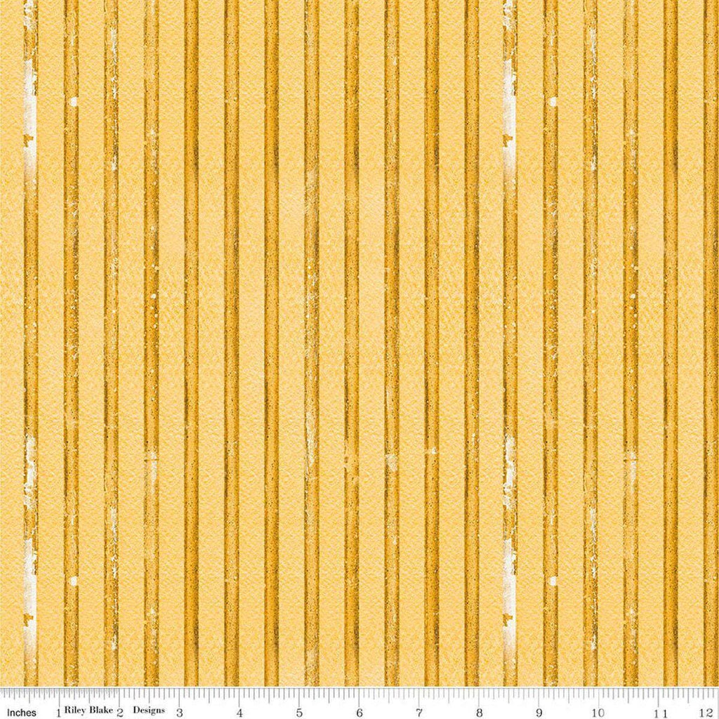 Image of Sew America Faded Stripes Yellow quilting cotton fabric by J. Wecker Frisch for Riley Blake Designs. Features vintage American stripes on a yellow background. Cute Little Fabric Shop.