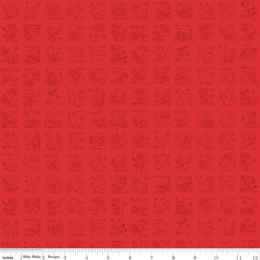 Image of Sew America State Birds Red quilting cotton fabric by J. Wecker Frisch for Riley Blake Designs. Features vintage American state birds on a red background. Cute Little Fabric Shop.