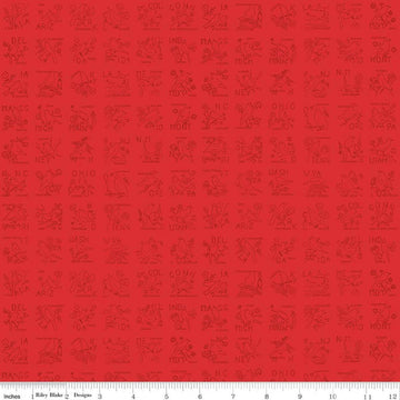 Image of Sew America State Birds Red quilting cotton fabric by J. Wecker Frisch for Riley Blake Designs. Features vintage American state birds on a red background. Cute Little Fabric Shop.