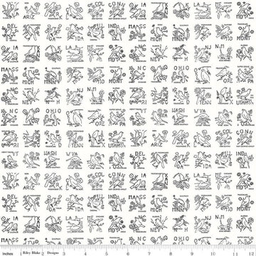 Image of Sew America State Birds White quilting cotton fabric by J. Wecker Frisch for Riley Blake Designs. Features vintage American state birds on a white background. Cute Little Fabric Shop.