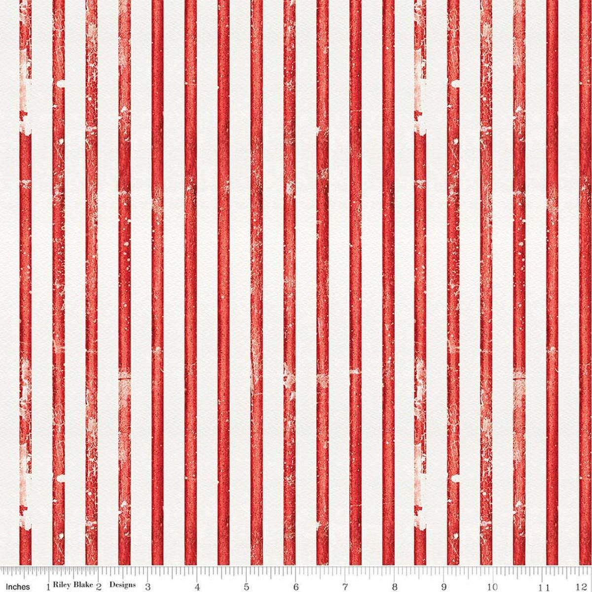 Image of Sew America Faded Stripes Red quilting cotton fabric by J. Wecker Frisch for Riley Blake Designs. Features vintage American stripes on a red background. Cute Little Fabric Shop.