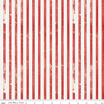 Image of Sew America Faded Stripes Red quilting cotton fabric by J. Wecker Frisch for Riley Blake Designs. Features vintage American stripes on a red background. Cute Little Fabric Shop.