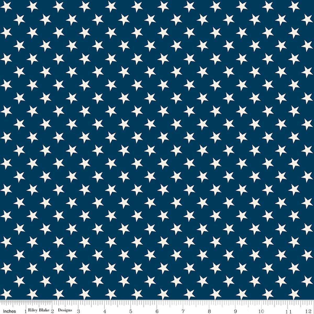 Image of Independence Stars Oxford quilting cotton fabric by The RBD Designers for Riley Blake Designs. Features stars on a blue background. Cute Little Fabric Shop.