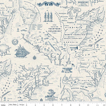 Image of Independence Colonial Map Cream quilting cotton fabric by The RBD Designers for Riley Blake Designs. Features map on a cream background. Cute Little Fabric Shop.