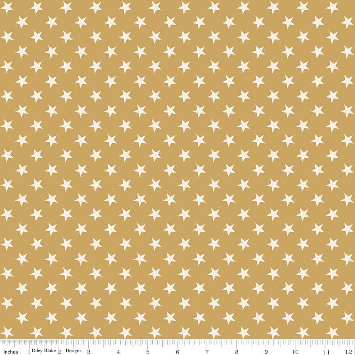 Image of Independence Stars Gold quilting cotton fabric by The RBD Designers for Riley Blake Designs. Features stars on a yellow background. Cute Little Fabric Shop.