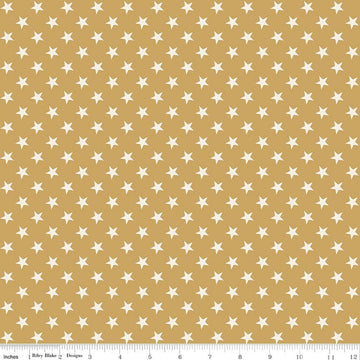 Image of Independence Stars Gold quilting cotton fabric by The RBD Designers for Riley Blake Designs. Features stars on a yellow background. Cute Little Fabric Shop.
