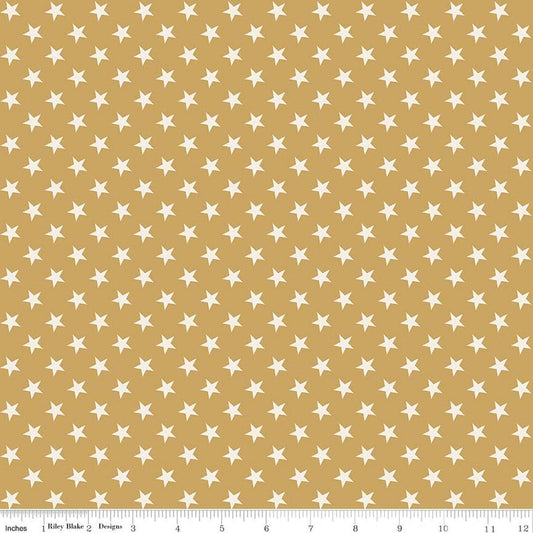 Image of Independence Stars Gold quilting cotton fabric by The RBD Designers for Riley Blake Designs. Features stars on a yellow background. Cute Little Fabric Shop.