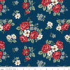 Image of Independence Floral Oxford quilting cotton fabric by The RBD Designers for Riley Blake Designs. Features flowers on a blue background. Cute Little Fabric Shop.