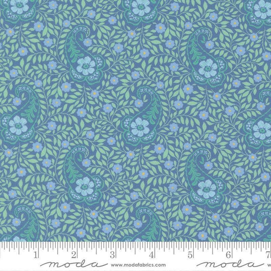 Image of Cannon Beach Paisley Lake quilting cotton fabric by Crystal Manning for Moda Fabrics. Features paisley on a blue background. Cute Little Fabric Shop.