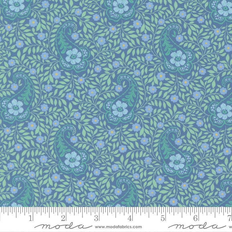 Image of Cannon Beach Paisley Lake quilting cotton fabric by Crystal Manning for Moda Fabrics. Features paisley on a blue background. Cute Little Fabric Shop.