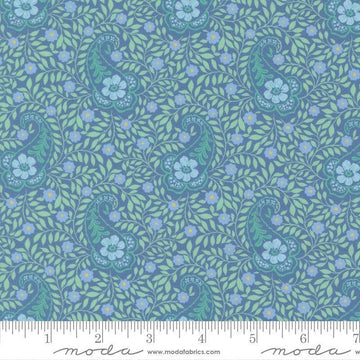 Image of Cannon Beach Paisley Lake quilting cotton fabric by Crystal Manning for Moda Fabrics. Features paisley on a blue background. Cute Little Fabric Shop.