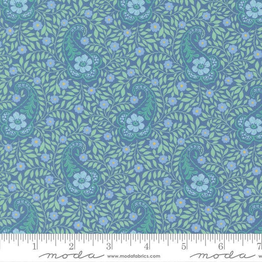 Image of Cannon Beach Paisley Lake quilting cotton fabric by Crystal Manning for Moda Fabrics. Features paisley on a blue background. Cute Little Fabric Shop.