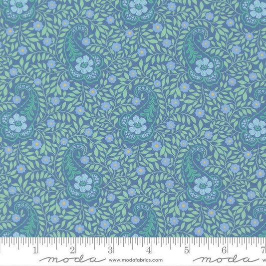 Image of Cannon Beach Paisley Lake quilting cotton fabric by Crystal Manning for Moda Fabrics. Features paisley on a blue background. Cute Little Fabric Shop.