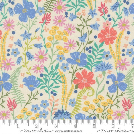 Image of Cannon Beach Blooms Cream quilting cotton fabric by Crystal Manning for Moda Fabrics. Features flowers on a cream background. Cute Little Fabric Shop.