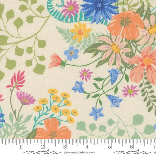 Image of Cannon Beach Meadow Cream quilting cotton fabric by Crystal Manning for Moda Fabrics. Features flowers on a cream background. Cute Little Fabric Shop.