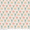Image of Meadow Moments Blossom Trail Pink quilting cotton pattern by Little Forest Atelier for Riley Blake Designs. Features flowers on a pink background. Cute Little Fabric Shop.