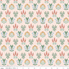 Image of Meadow Moments Blossom Trail Pink quilting cotton pattern by Little Forest Atelier for Riley Blake Designs. Features flowers on a pink background. Cute Little Fabric Shop.