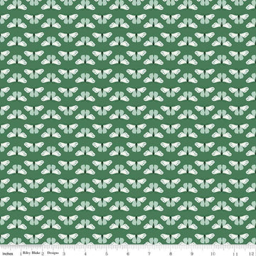 Image of Meadow Moments Butterflies Green quilting cotton pattern by Little Forest Atelier for Riley Blake Designs. Features butterflies on a green background. Cute Little Fabric Shop.