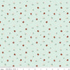 Image of Meadow Moments Ladybugs Mint quilting cotton pattern by Little Forest Atelier for Riley Blake Designs. Features flowers on a green background. Cute Little Fabric Shop.