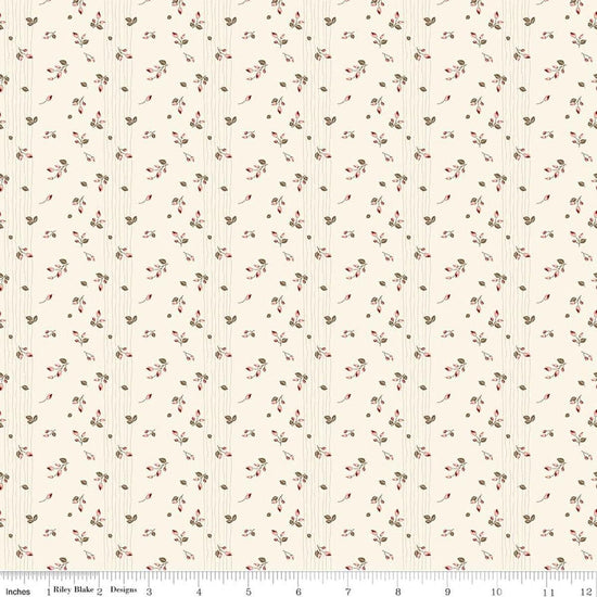 Image of Renew Rosebuds Latte quilting cotton fabric by Sandy Gervais for Riley Blake Designs. Features flowers on a cream background. Cute Little Fabric Shop.