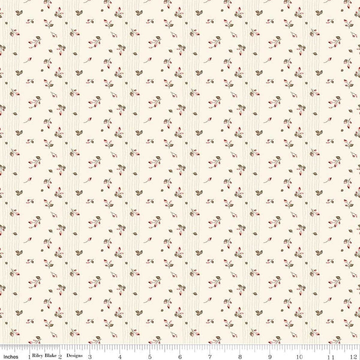 Image of Renew Rosebuds Latte quilting cotton fabric by Sandy Gervais for Riley Blake Designs. Features flowers on a cream background. Cute Little Fabric Shop.