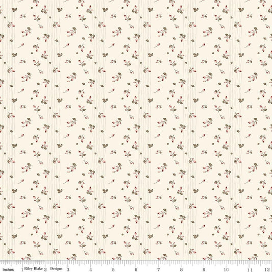 Image of Renew Rosebuds Latte quilting cotton fabric by Sandy Gervais for Riley Blake Designs. Features flowers on a cream background. Cute Little Fabric Shop.